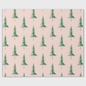 Papier Cadeau Pastel Pink Green Aquarelle Pine Tree Noël (Plat)
