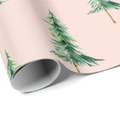Papier Cadeau Pastel Pink Green Aquarelle Pine Tree Noël (Coin rond)