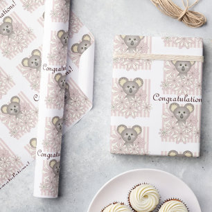 Papier Cadeau Pastel Pink Koala Baby Girl Douche   ANNIVERSAIRE 