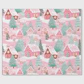 Papier Cadeau Pastel Pink Noël Gingpain Maisons (Plat)