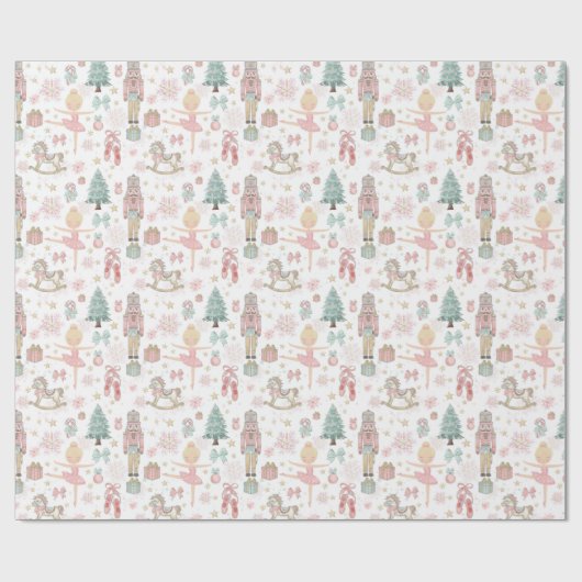 Papier Cadeau Pastel Pink Nutcracker Ballet de Noël Découpage (Plat)