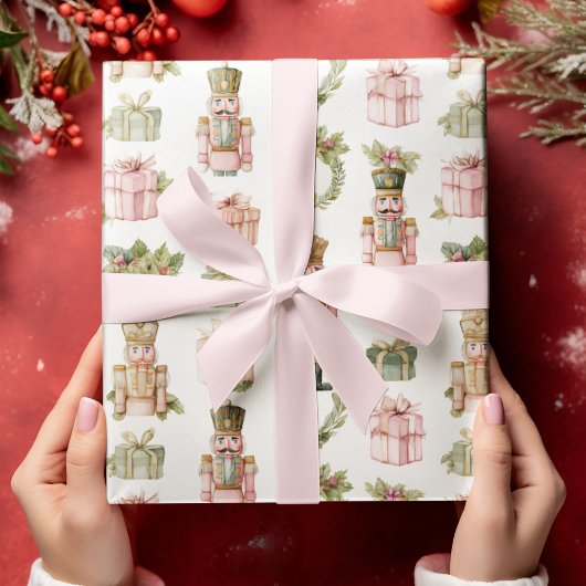 Papier Cadeau Pastel Pink Nutcracker Christmas Wrapping Paper