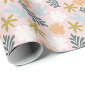 Papier Cadeau Pastel Pink Printemps Abstrait feuille et l'art fl (Coin rond)