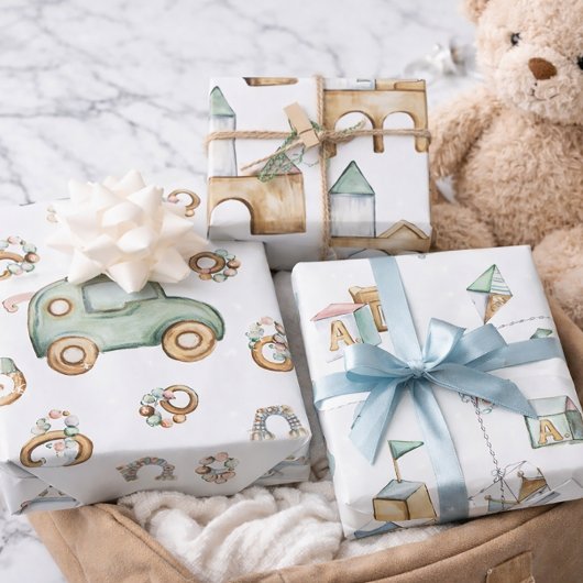 Papier Cadeau Pastel pour Jouets et Voitures