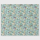 Papier Cadeau Pastel Poussins de Pâques & Oreilles de lapin, Oeu (Plat)