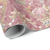 Papier Cadeau Pastel Princess Crowns Damask Pearls (Coin rond)