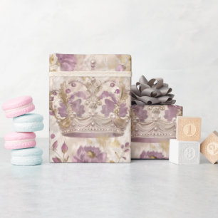 Papier Cadeau Pastel Princess Crowns Damask Pearls