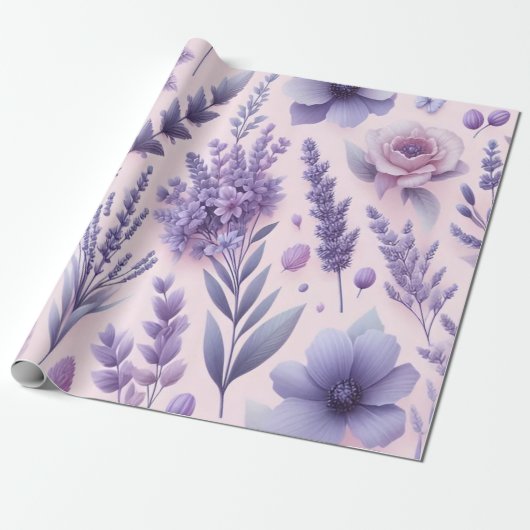 Papier Cadeau Pastel Purple Fleur de lavande esthétique (Déroulé)