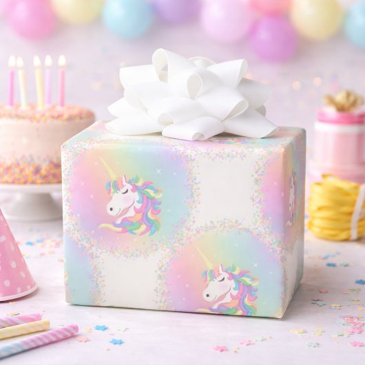Papier Cadeau Pastel Rainbow Magical Unicorn Birthday