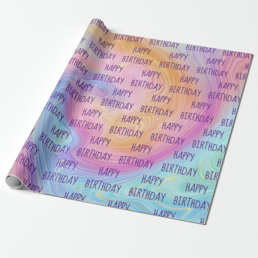 Papier Cadeau Pastel Rainbow Swirl Anniversaire (Déroulé)