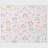 Papier Cadeau Pastel Rainbows Girly Fleurs sauvages & Coeurs (Plat)