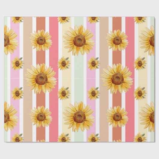 Papier Cadeau pastel rayures tournesol cadeau Enveloppement Papi (Plat)