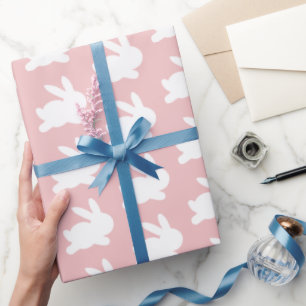 Papier Cadeau Pastel Rose Blanc Rabbit Motif de Pâques Cadeau