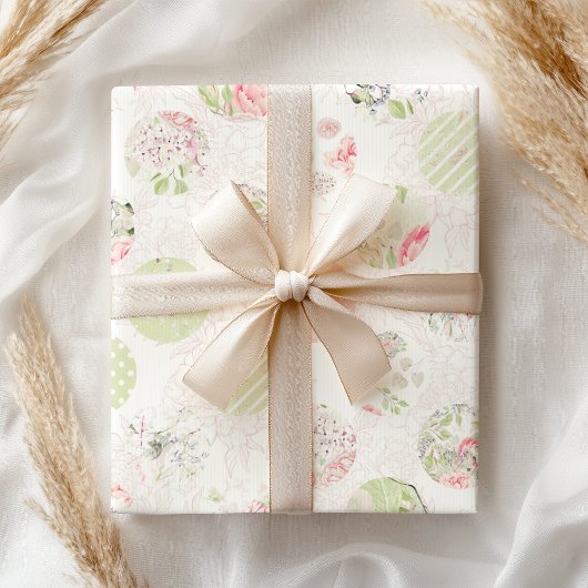 Papier Cadeau Pastel rose vert printemps Shabby Floral
