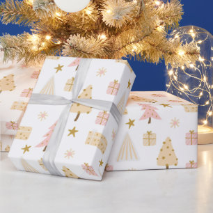 Papier Cadeau Pastel Scandinave Noël Motif beige rose
