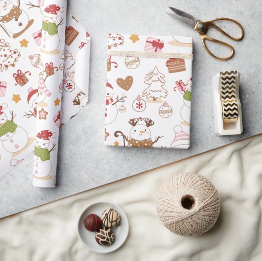 Papier Cadeau Pastel Snowman Coeurs tirés Noël (Artisanat)