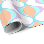 Papier Cadeau Pastel Violet Orange Aqua Blue Ogee White Waves (Coin rond)