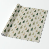 Papier Cadeau Pastel Watercolor Christmas Trees Wrapping Paper (Déroulé)