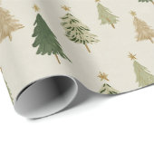 Papier Cadeau Pastel Watercolor Christmas Trees Wrapping Paper (Coin rond)