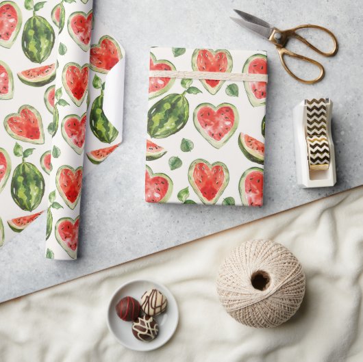 Papier Cadeau Pastèque Anniversaire Cœur Rouge Vert (Artisanat)
