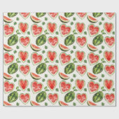 Papier Cadeau Pastèque Anniversaire Cœur Rouge Vert (Plat)