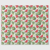 Papier Cadeau Pastèque Fruit, Tranches de Pastèque et Feuilles (Plat)