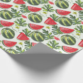 Papier Cadeau Pastèque Fruit, Tranches de Pastèque et Feuilles (Coin)