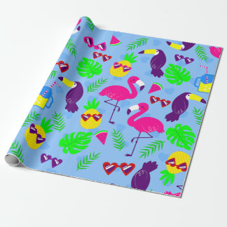 Papier Cadeau pastèque tropicale flamingo toucan