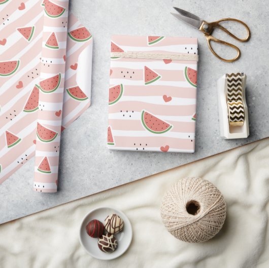 Papier Cadeau Pastèques rouges, Coeurs, Grandes Pâtes, Motif d'é (Artisanat)