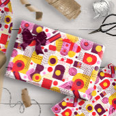 Papier Cadeau Pat Abstrait géométrique rétro n° 13 rouge orange