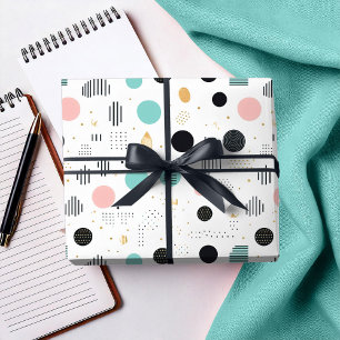 Papier Cadeau Pat Abstrait géométrique rétro n° 1 rose Turquoise