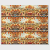 Papier Cadeau  Patch de citrouilles d'automne Feuilles oranges  (Plat)