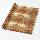 Papier Cadeau  Patch de citrouilles d'automne Feuilles oranges  (Déroulé)