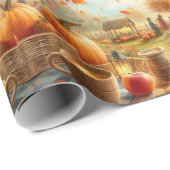 Papier Cadeau  Patch de citrouilles d'automne Feuilles oranges  (Coin rond)