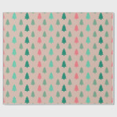 Papier Cadeau Patchwork Arbres de Noël rose (Plat)