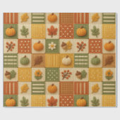 Papier Cadeau Patchwork Automnal Citrouille Orange Chaud Rustiqu (Plat)