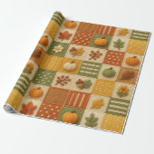 Papier Cadeau Patchwork Automnal Citrouille Orange Chaud Rustiqu (Déroulé)