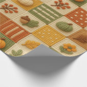 Papier Cadeau Patchwork Automnal Citrouille Orange Chaud Rustiqu (Coin)