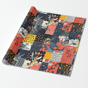 Papier Cadeau Patchwork Botanique Éclectique et Audacieux avec P