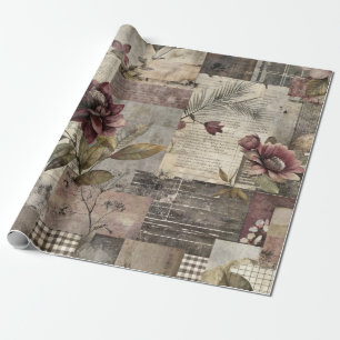 Papier Cadeau Patchwork Botanique Vintage Rustique (1)