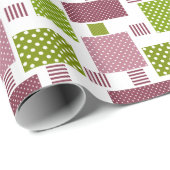 Papier Cadeau Patchwork brun vert pois dos blanc (Coin rond)