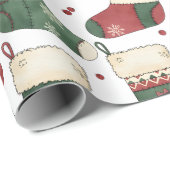 Papier Cadeau Patchwork Christmas Stockings Red Green White (Coin rond)