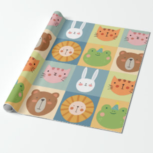 Papier Cadeau Patchwork d'animaux mignons