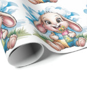 Papier Cadeau Patchwork de couture Cute Bunny & Baby shower Paci (Coin rond)