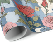 Papier Cadeau Patchwork de Denim et fleurs Roses (Coin rond)