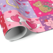 Papier Cadeau Patchwork de la Saint-Valentin Rose ludique (Coin rond)