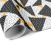 Papier Cadeau Patchwork de points minimaux : noir blanc jaune (Coin rond)