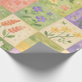 Papier Cadeau Patchwork de quilt vert et violet de ferme rustiqu (Coin)