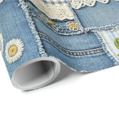 Papier Cadeau Patchwork Denim (Coin rond)
