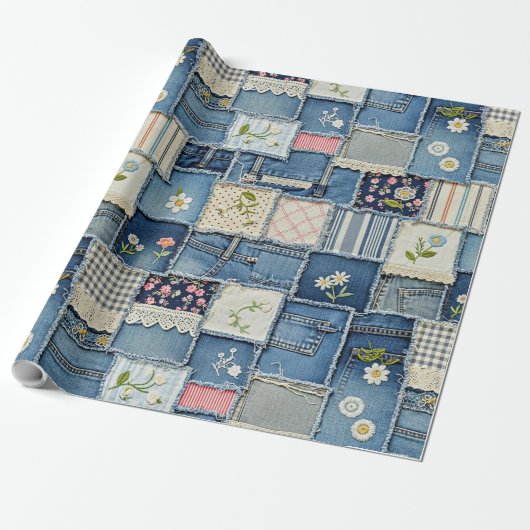 Papier Cadeau Patchwork Denim (Déroulé)